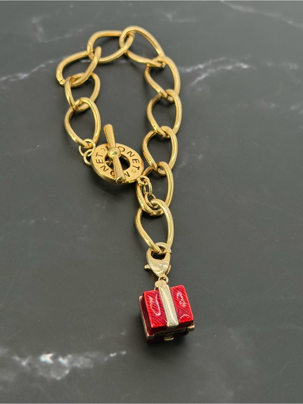 Monet Gold-Tone Link Bracelet with Red Gift Charm